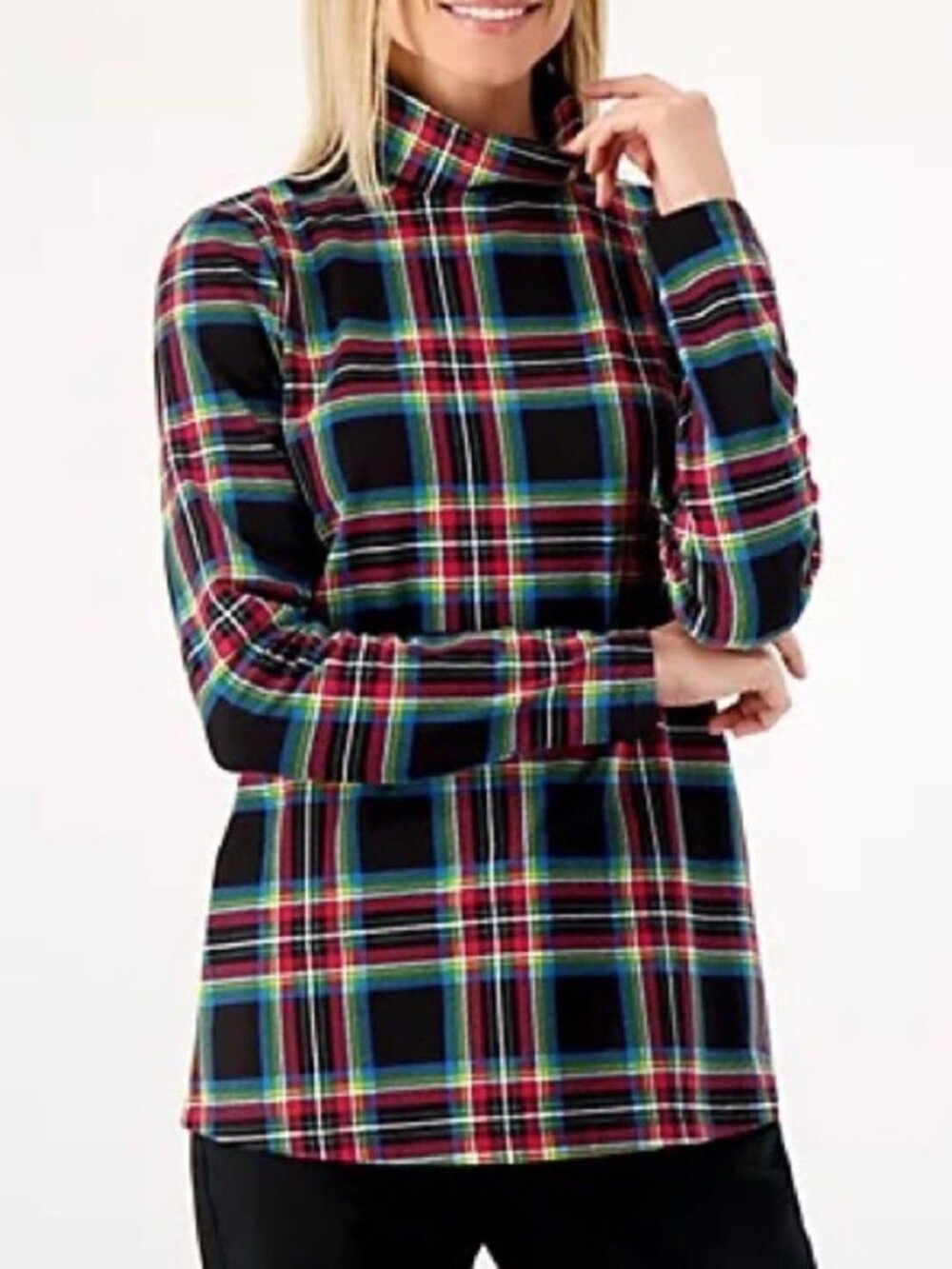 Denim & Co. Printed Perfect Jersey Turtle Neck Top